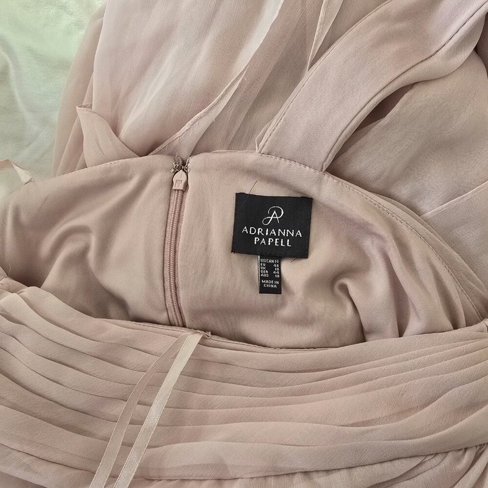 Adrianna Papell Chiffon One-Shoulder Gown Asymmetrical Dress Blush Pink Size 14 - Picture 13 of 16